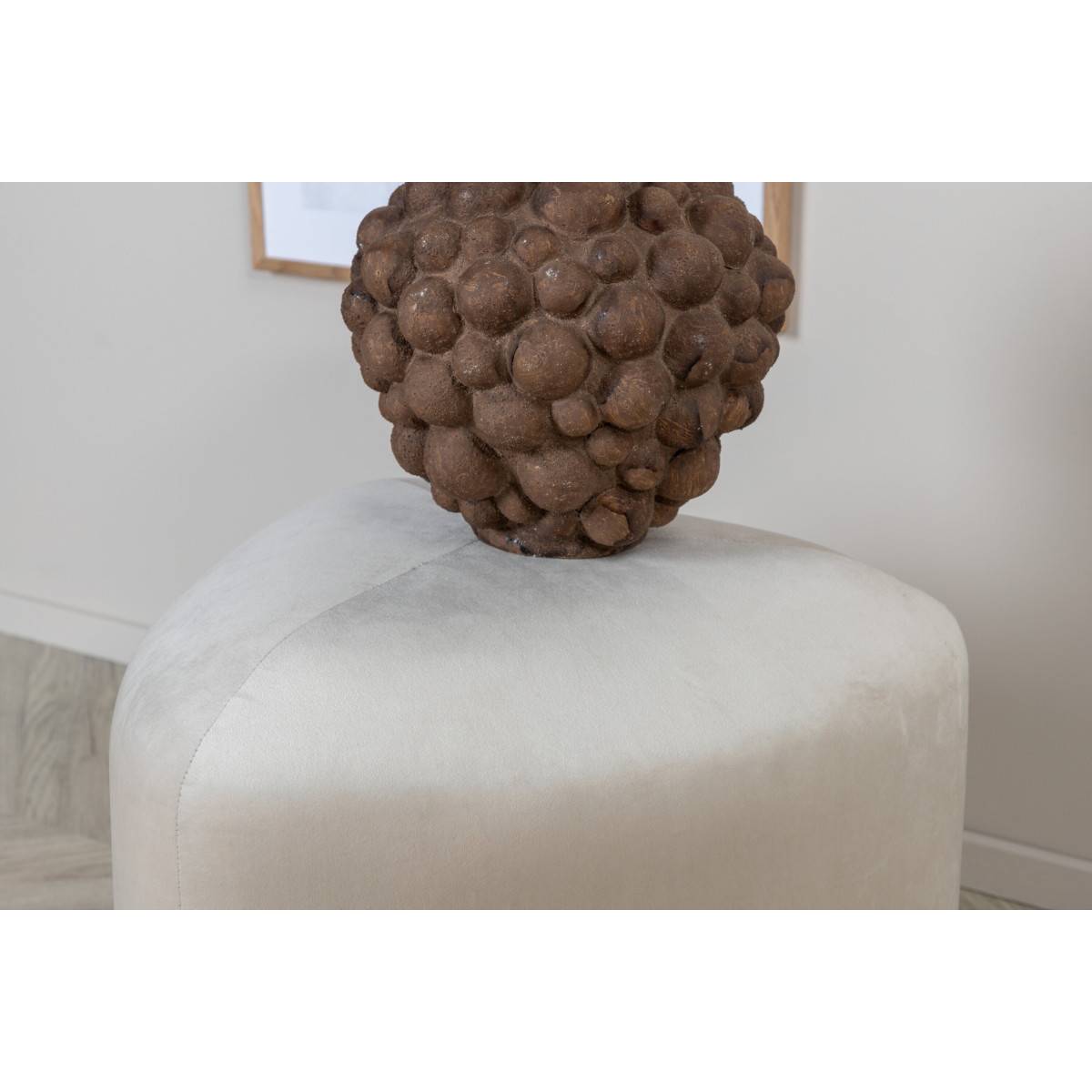 Paris Prix - Pouf en Velours "Peg" 46cm Beige - Image 6