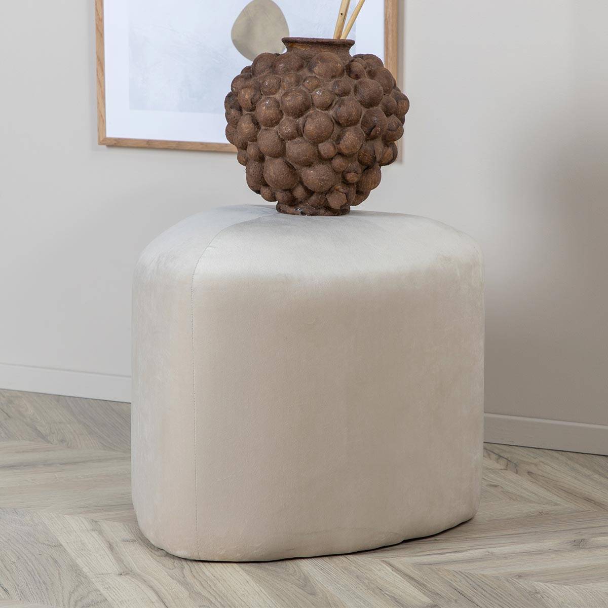 Paris Prix - Pouf en Velours "Peg" 46cm Beige - Image 5