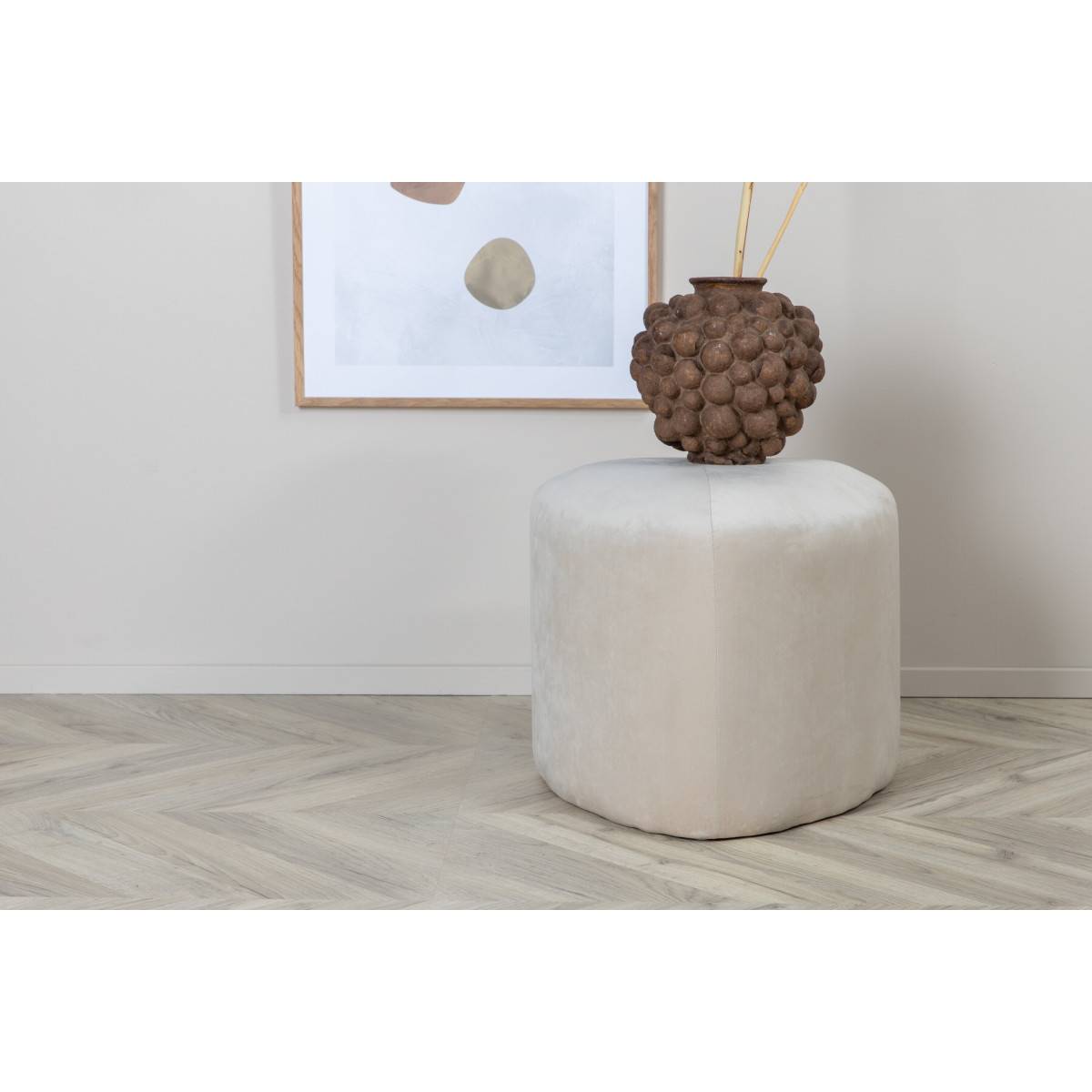 Paris Prix - Pouf en Velours "Peg" 46cm Beige - Image 8