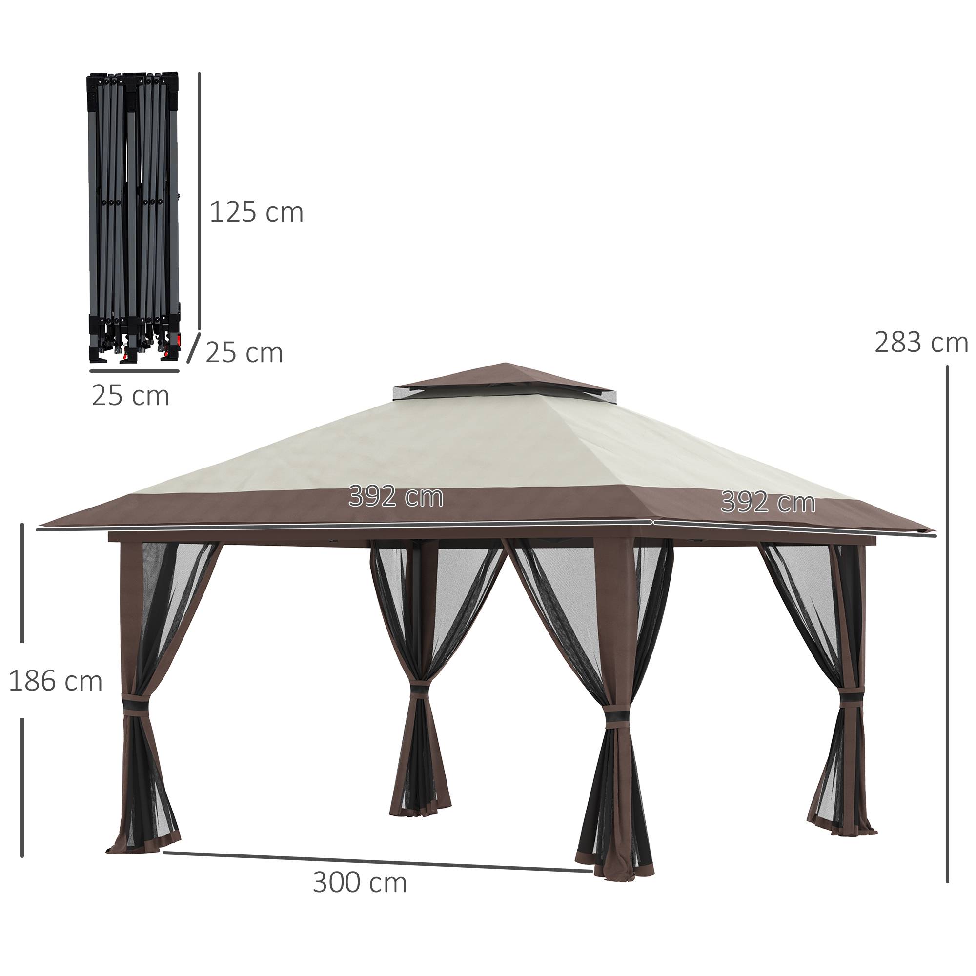 Sans Marque - Tente pliante pop-up à hauteur réglable, protection UV50+, double toit et moustiquaires, 4 x 4 x 2,8 m, beige - Image 5