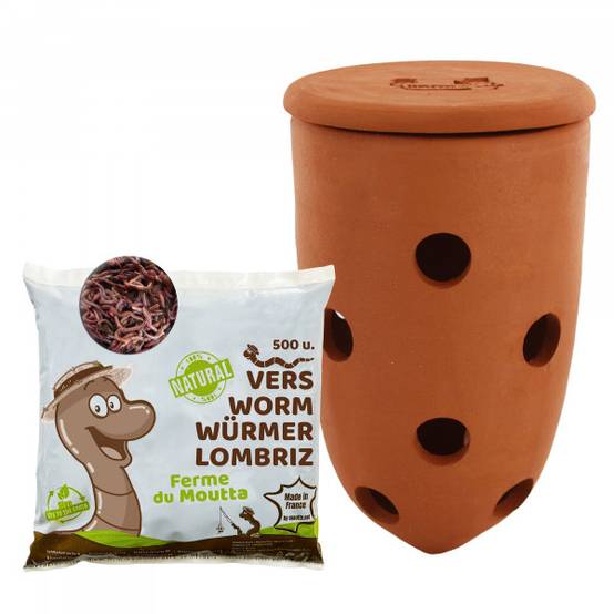 Lombricomposteur 1,1L en terre cuite à enterrer | 500gr de Vers - Image 1