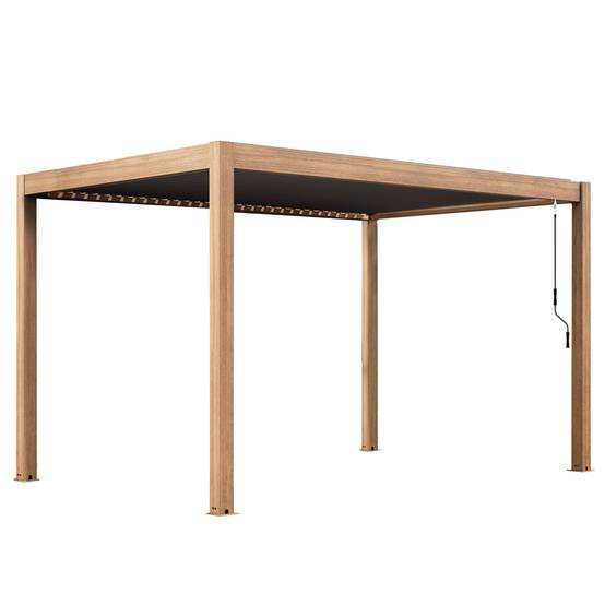 Oviala - Pergola bioclimatique autoportée 3x4m et 3 stores bois gris Athenes - Oviala - Image 4