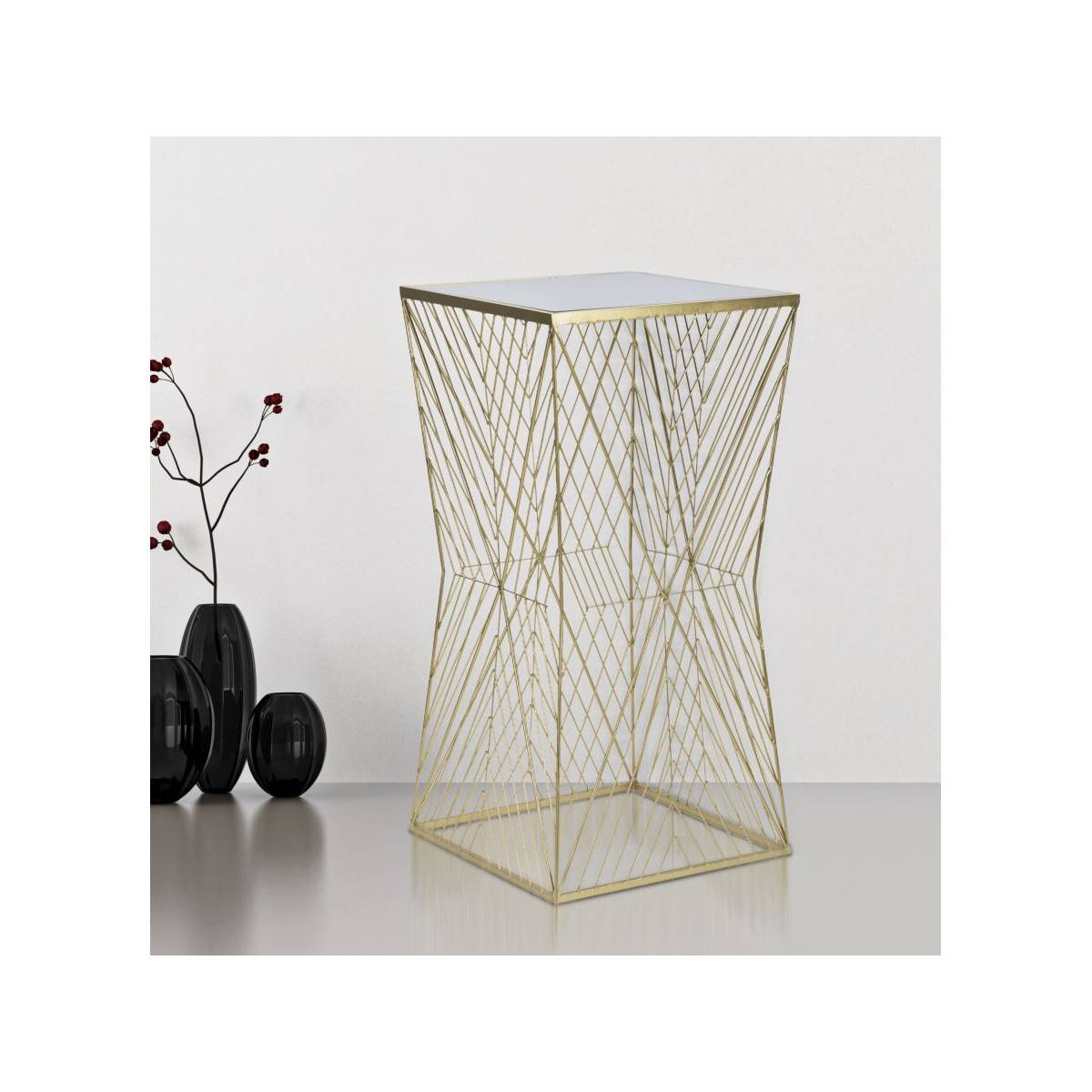 Table d'Appoint Carrée Design "Lines" 100cm Or - Image 6