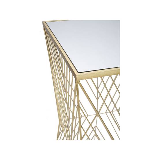 Table d'Appoint Carrée Design "Lines" 100cm Or - Image 4