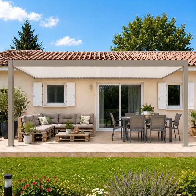 Pergola Bioclimatique Aluminium Adossée Motorisée Éclairée 5x3,5 Gris SV ORIAL France - Image 6