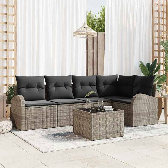 ComfortXL - Petit Salon de Jardin Polyrotin Modulable 5 Places 6 Pièces pour Balcon Terrasse Gris – ComfortXL Outdoor Living - Image 1