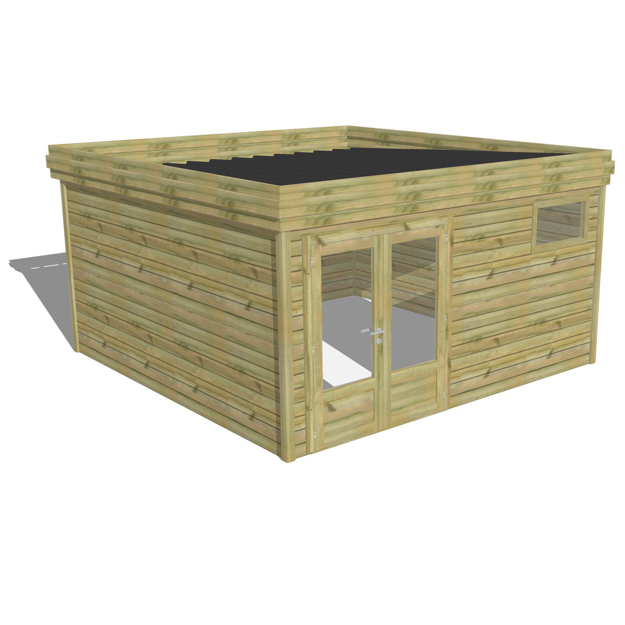 Sans Marque - ABRI DE JARDIN bois autoclave 27mm - 4,34x4,34m / 19m2 - Bac acier - Abri Français - Image 1