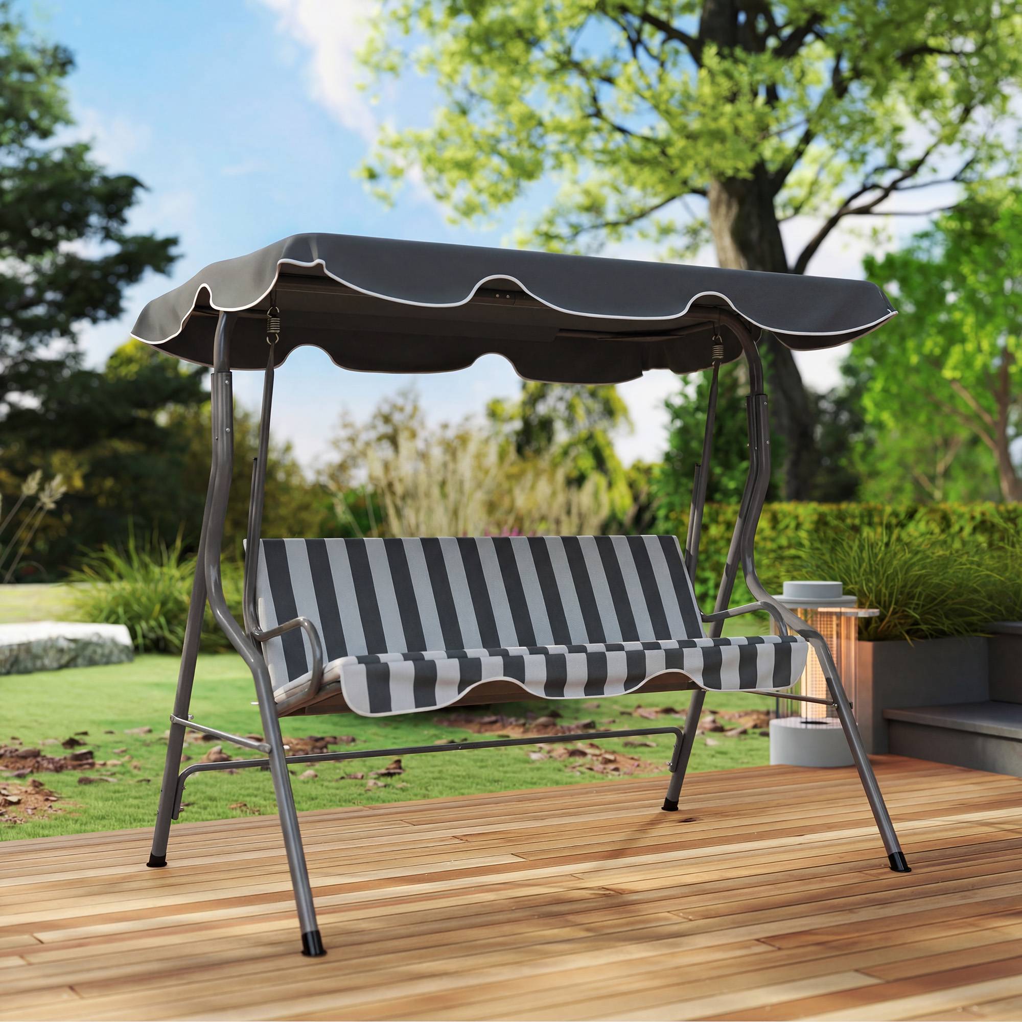 Balancelle 3 places métal terrasse jardin toit imperméable 170x110x153cm gris blanc - ComfortXL Outdoor Living - Image 10