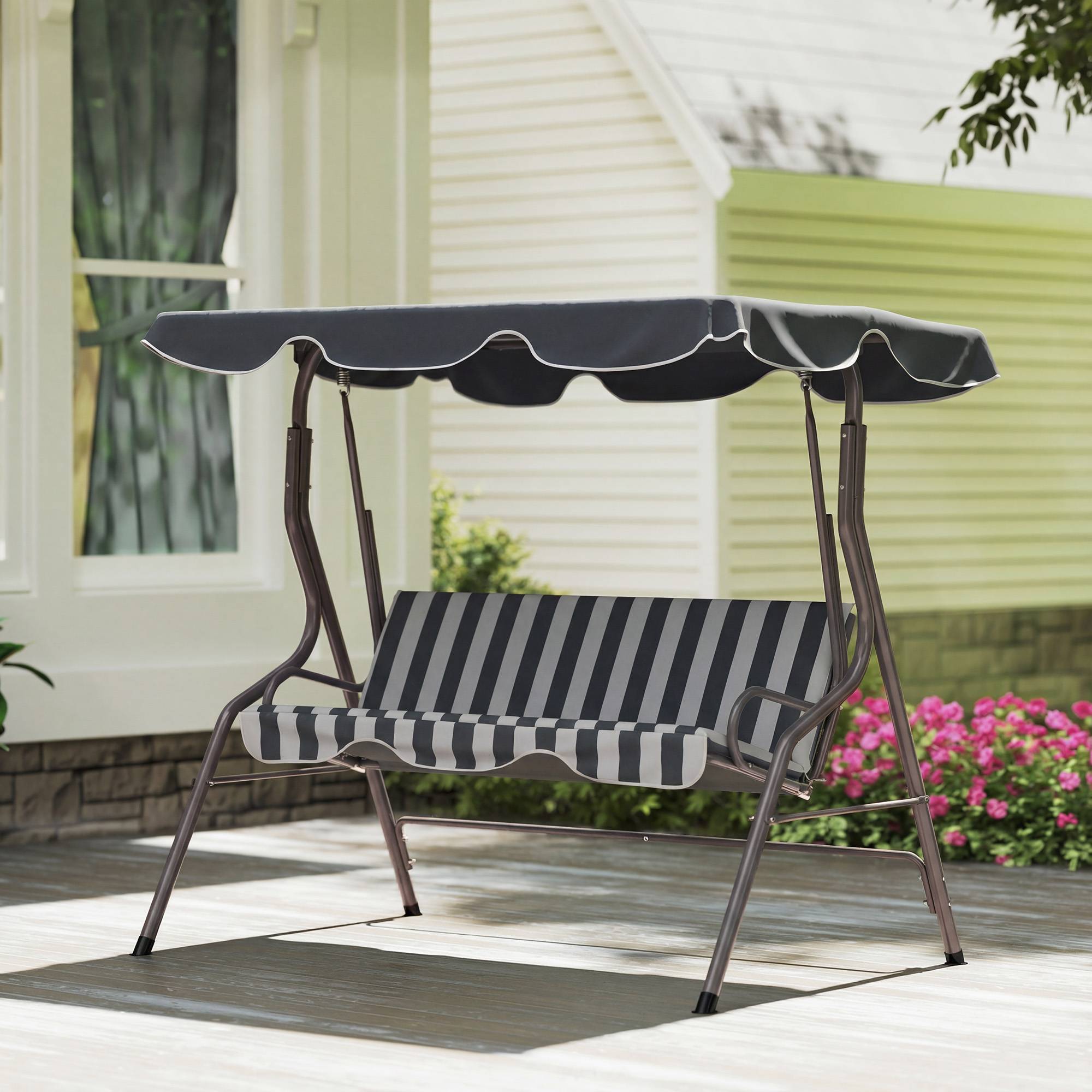 Balancelle 3 places métal terrasse jardin toit imperméable 170x110x153cm gris blanc - ComfortXL Outdoor Living - Image 9