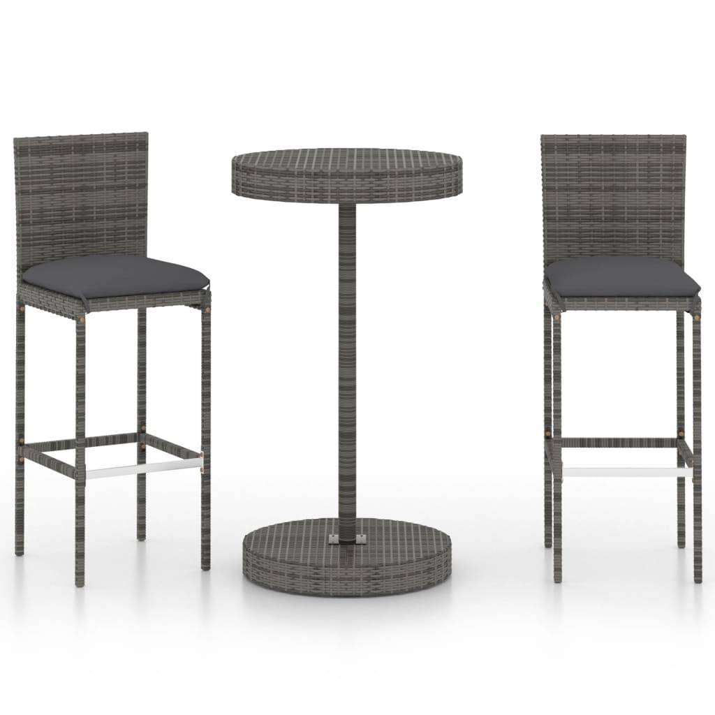 Helloshop26 - Ensemble de bar de jardin 3 pièces et coussins résine tressée gris - Imagen 1
