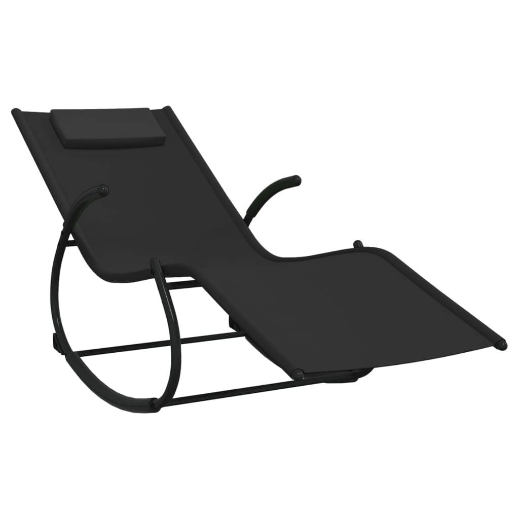 Helloshop26 - Chaises longues transat à bascule 2 pièes noir acier et textilène - Imagen 2