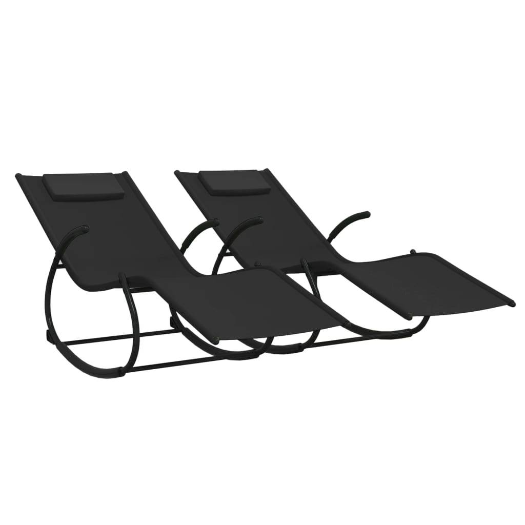 Helloshop26 - Chaises longues transat à bascule 2 pièes noir acier et textilène - Imagen 1