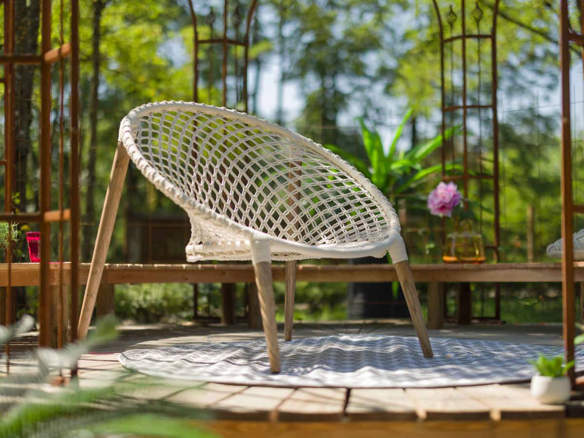 Fauteuil de jardin rond en macramé coton - Jardiline - Imagen 2