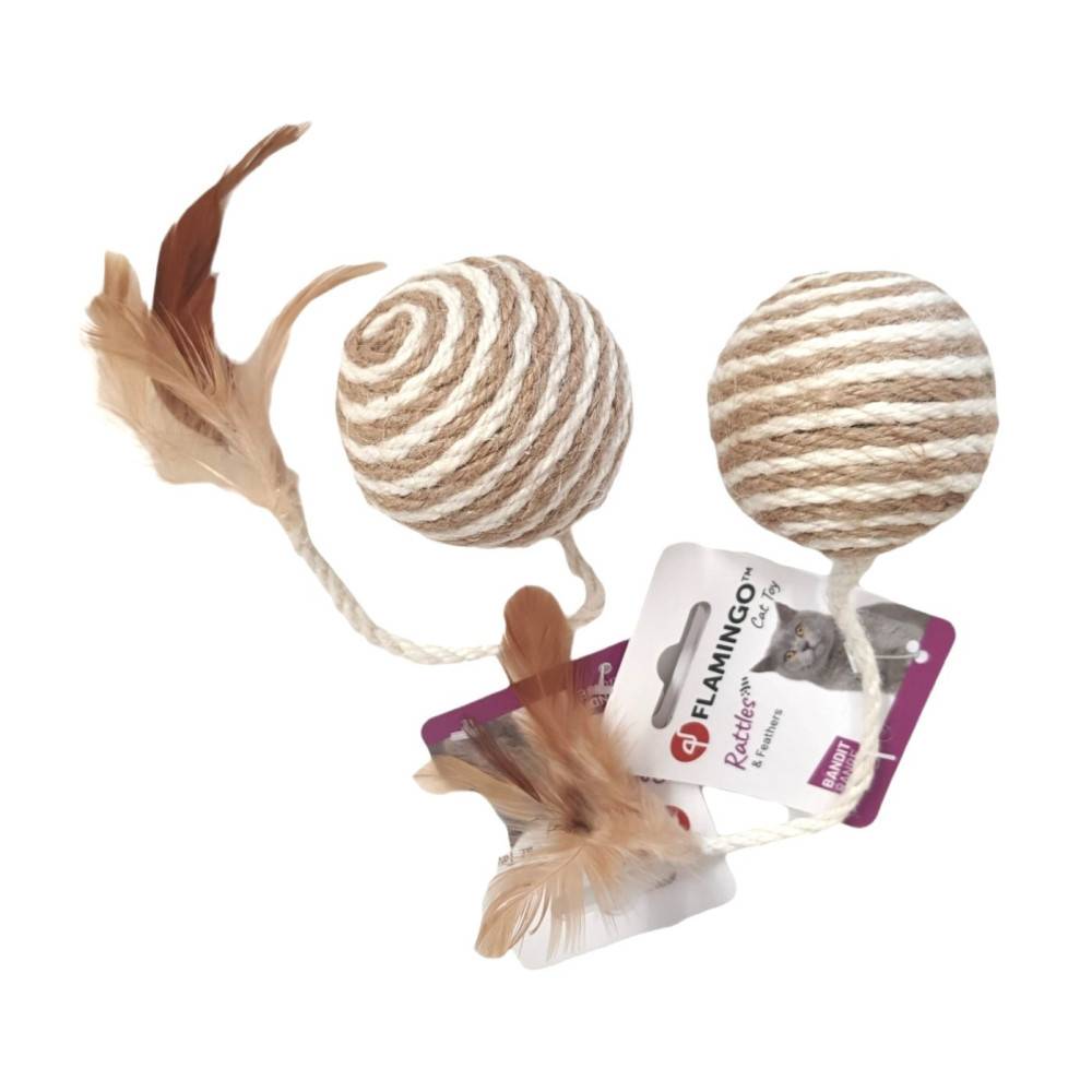 2 balles avec plume ø 6 cm x 22 cm jouet pour chat - Imagen 1