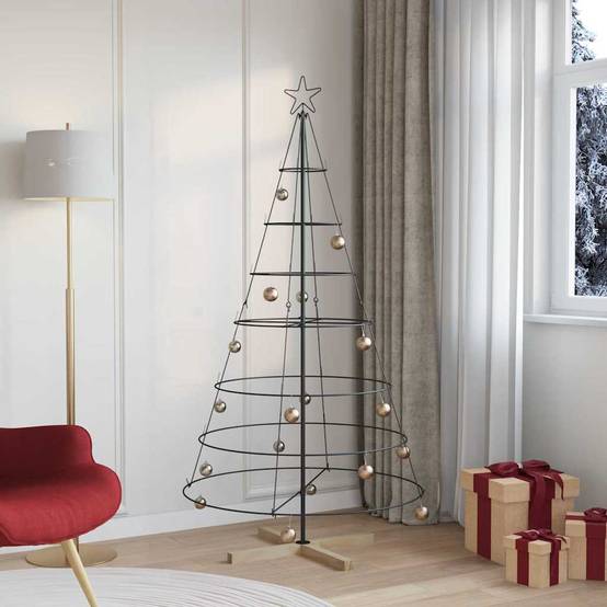 Grand sapin de Noël conique en acier support bois design Noir 180 cm – ComfortXL Outdoor Living - Image 1