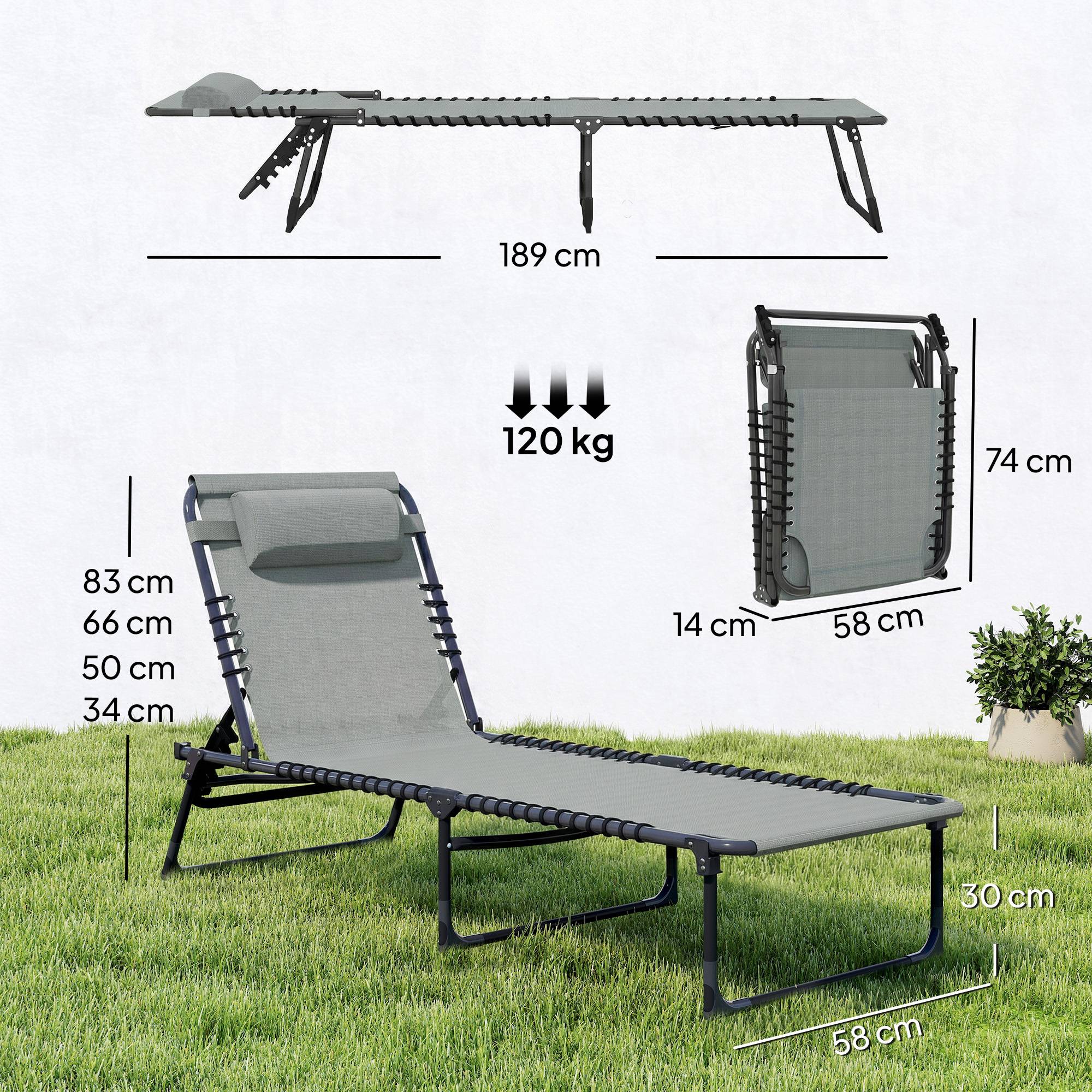 Bain de Soleil transat Pliable Dossier inclinable Multi-Positions - 189x58x30cm Acier Gris fr42 - Image 5