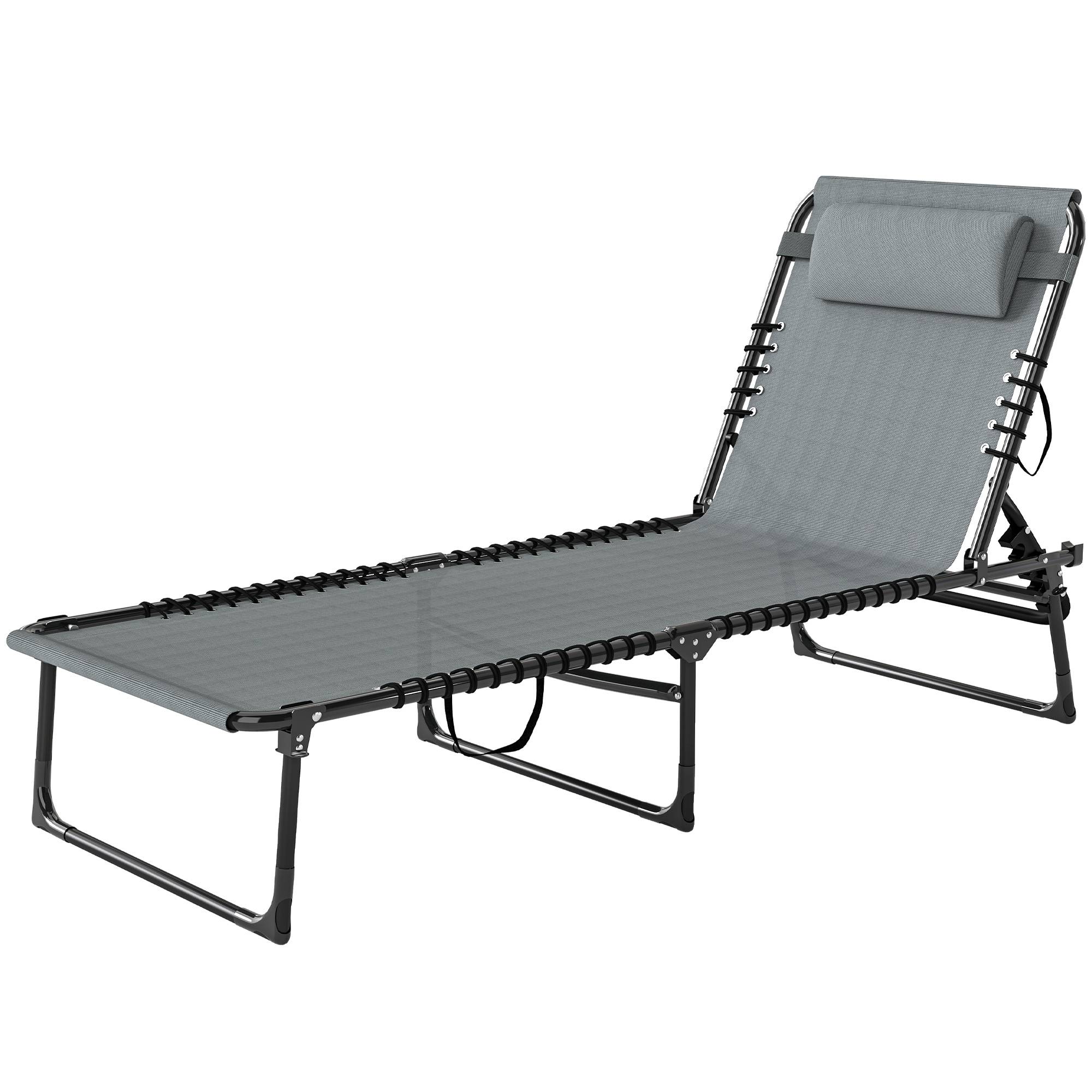 Bain de Soleil transat Pliable Dossier inclinable Multi-Positions - 189x58x30cm Acier Gris fr42 - Image 2