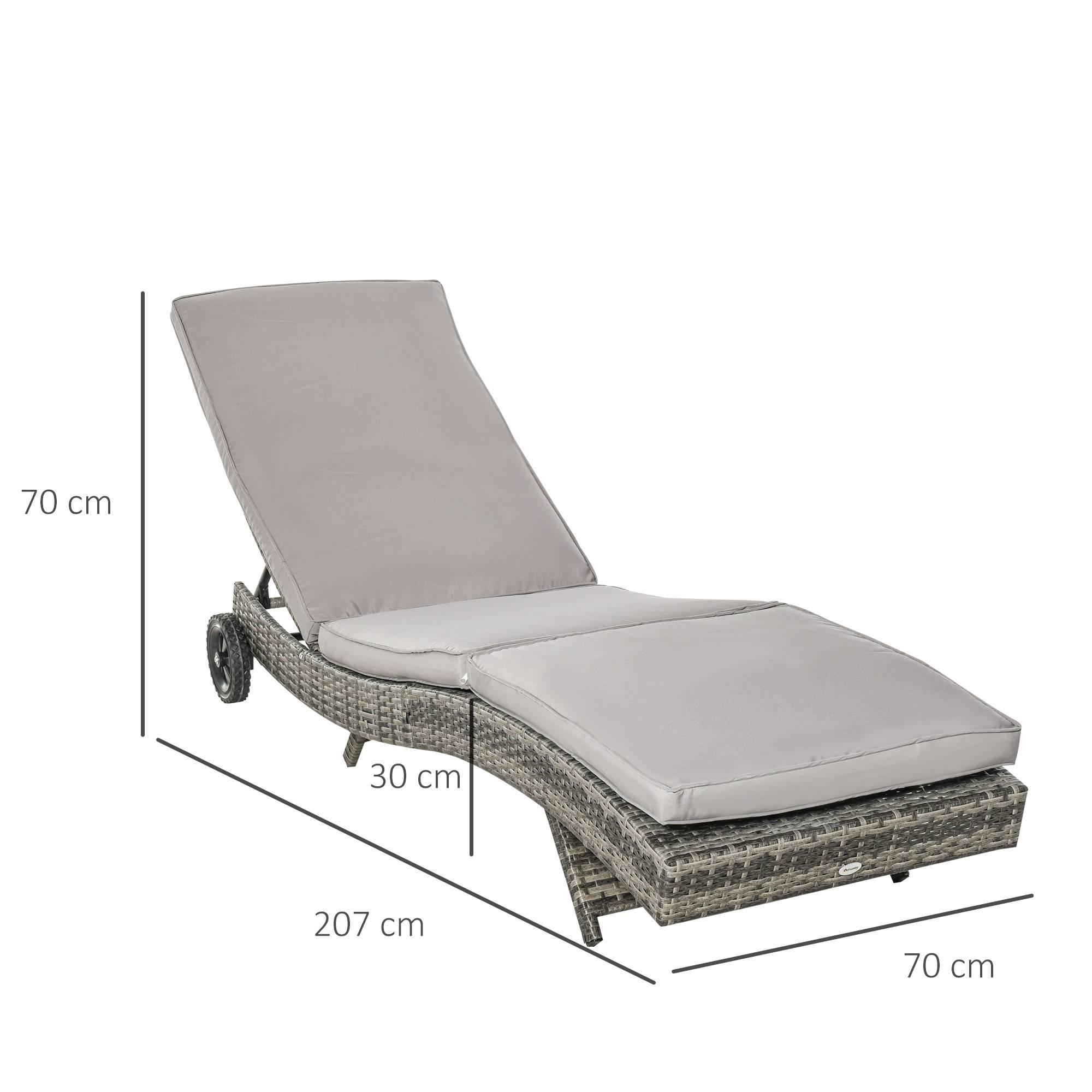 Outsunny - Bain de soleil transat grand confort - dossier inclinable 5 positions roulettes - matelas déhoussable inclus - résine tressée grise - Outsunny - Imagen 3