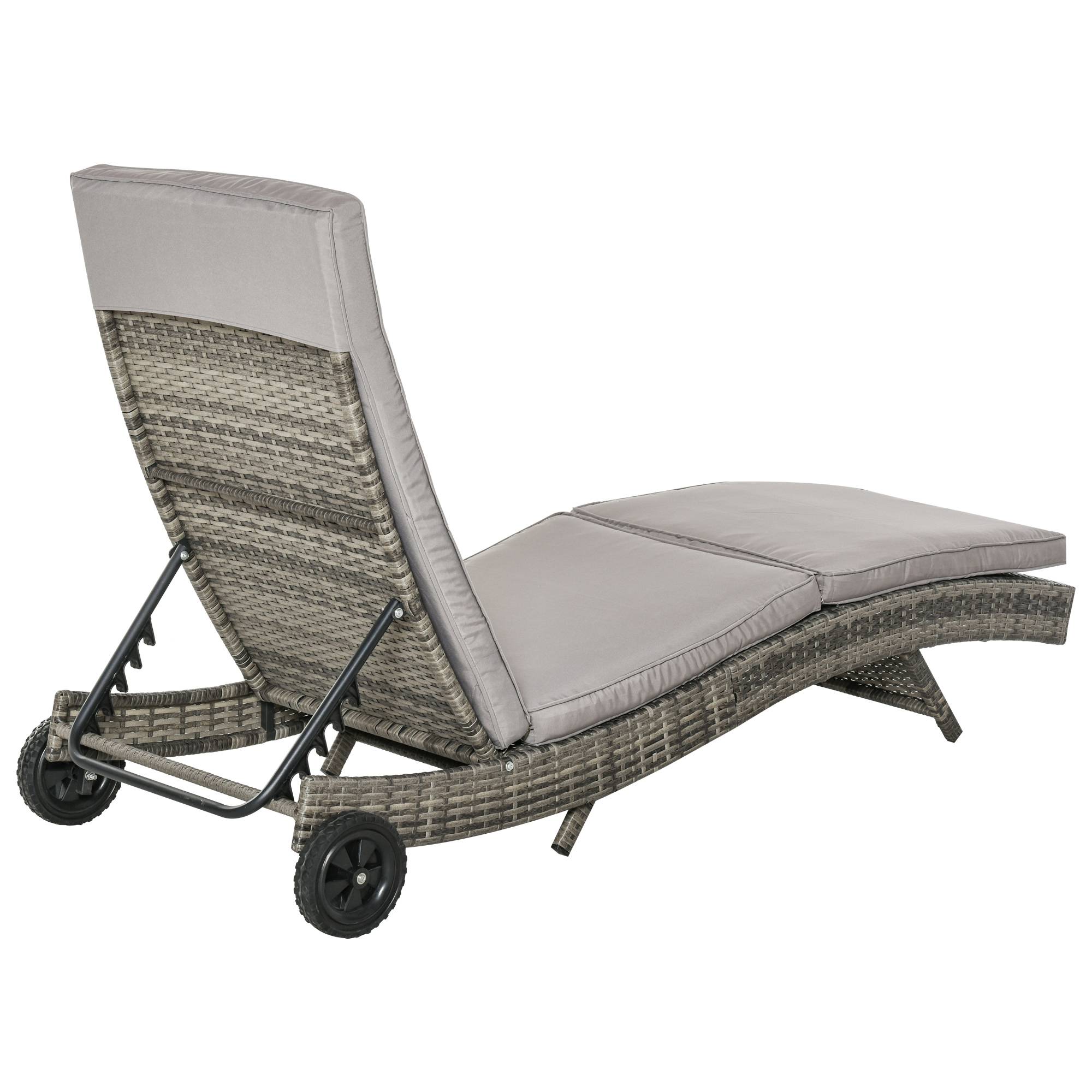 Outsunny - Bain de soleil transat grand confort - dossier inclinable 5 positions roulettes - matelas déhoussable inclus - résine tressée grise - Outsunny - Imagen 8