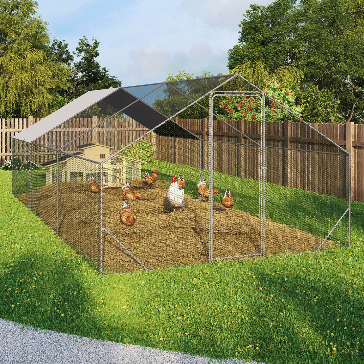Enclos poulailler 18 m² – 6×3×2 m acier galvanisé, toit étanche & porte loquet – ID Market - Image 2