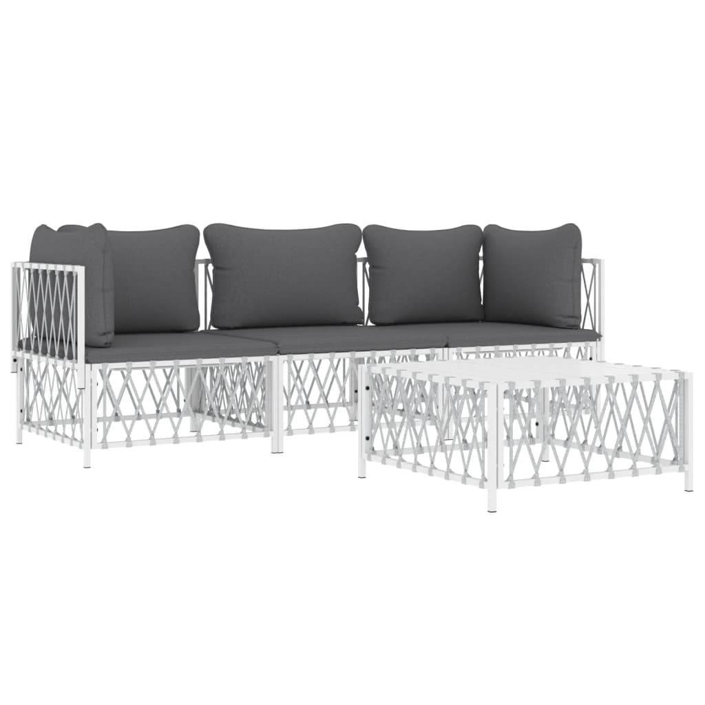 Helloshop26 - Salon de jardin meuble d'extérieur ensemble de mobilier 4 pièces avec coussins blanc acier - Imagen 1