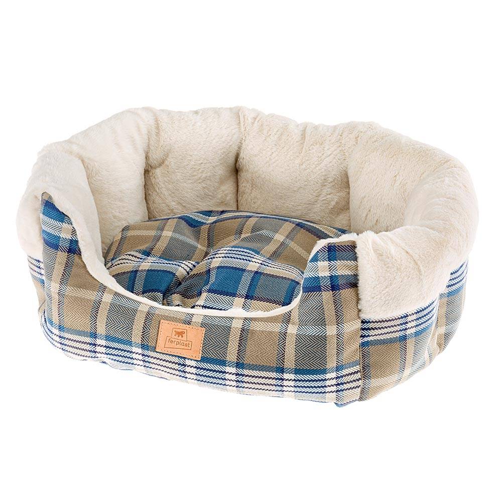Ferplast - Ferplast couchage pour chiens et chats ETOILE 6, divan pour animaux avec coussin, écossais, fourrure douce et écologique, lavable, 72x62x22, bleu - Imagen 1