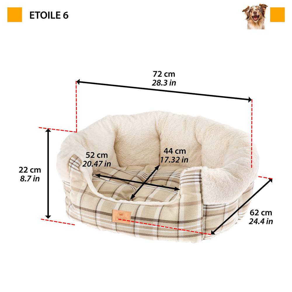 Ferplast - Ferplast couchage pour chiens et chats ETOILE 6, divan pour animaux avec coussin, écossais, fourrure douce et écologique, lavable, 72x62x22, bleu - Imagen 2