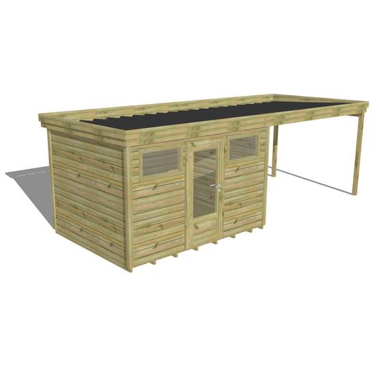 Sans Marque - ABRI DE JARDIN bois autoclave 27mm - 6,94x2,64m / 18m2 - Bac acier - Plancher bois - Image 1