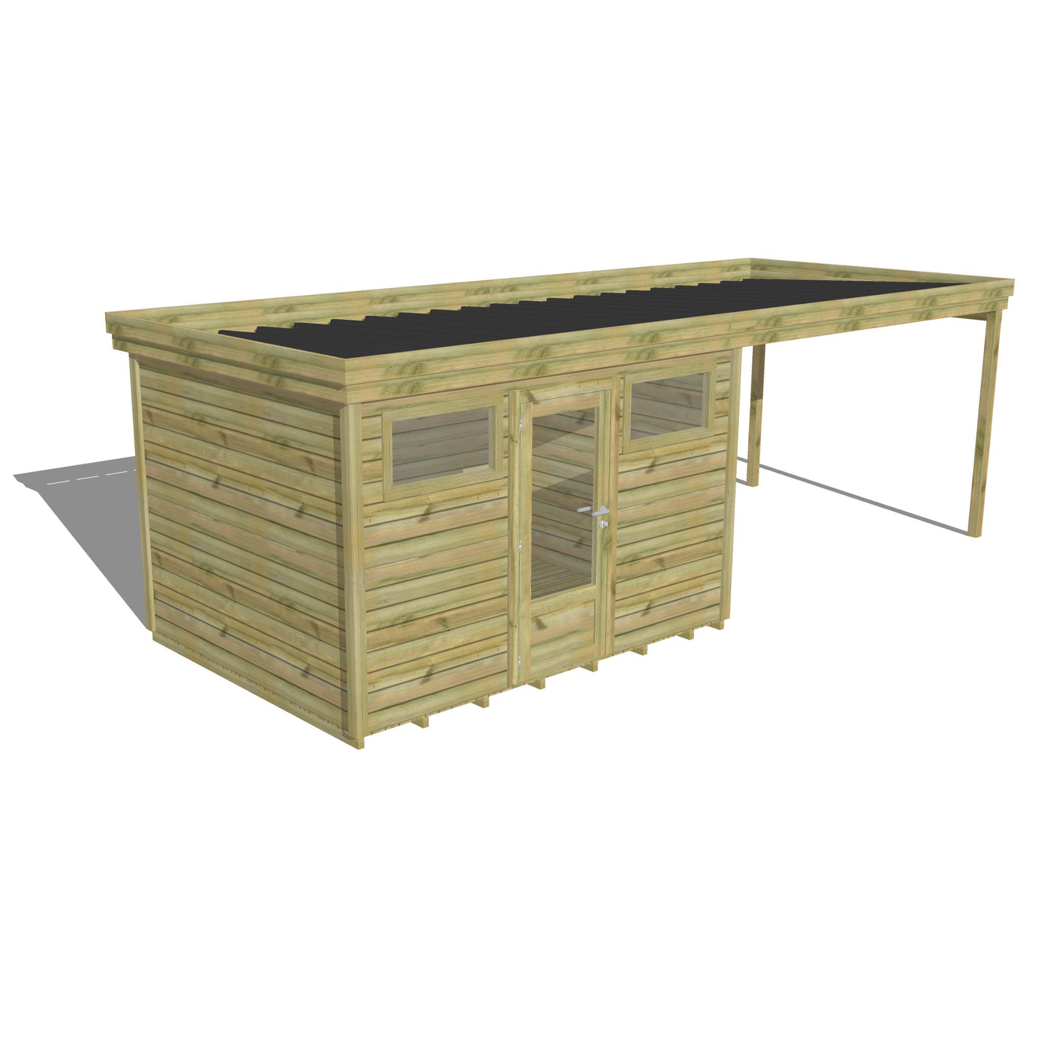 Sans Marque - ABRI DE JARDIN bois  autoclave 27mm - 6,94x2,64m / 18m2 - Bac acier - Plancher bois - Imagen 1