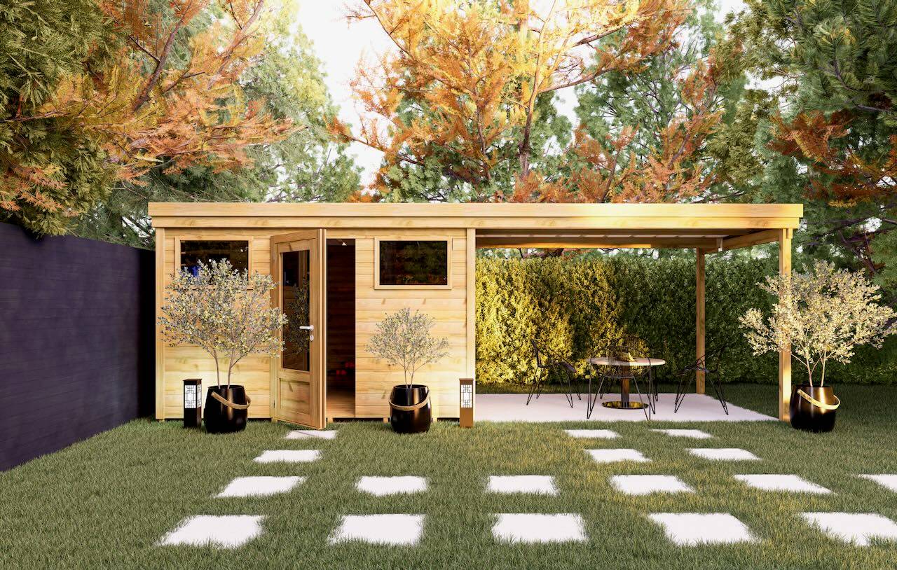Sans Marque - ABRI DE JARDIN bois  autoclave 27mm - 6,94x2,64m / 18m2 - Bac acier - Plancher bois - Imagen 2
