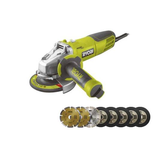 Ryobi - Pack RYOBI Meuleuse d'angle 800W 125mm - 8 disques diamants et à tronçonner - Image 1