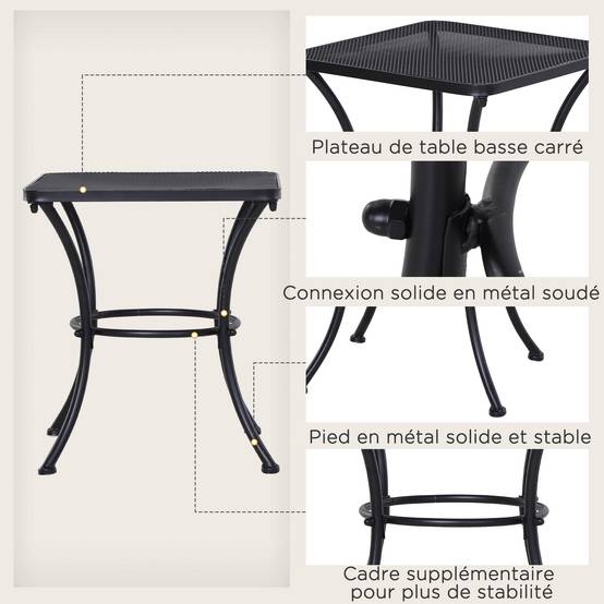 ComfortXL - Table basse carrée métal bistro pour petits espaces piètement arqué 45x45cm noir - ComfortXL Outdoor Living - Image 6