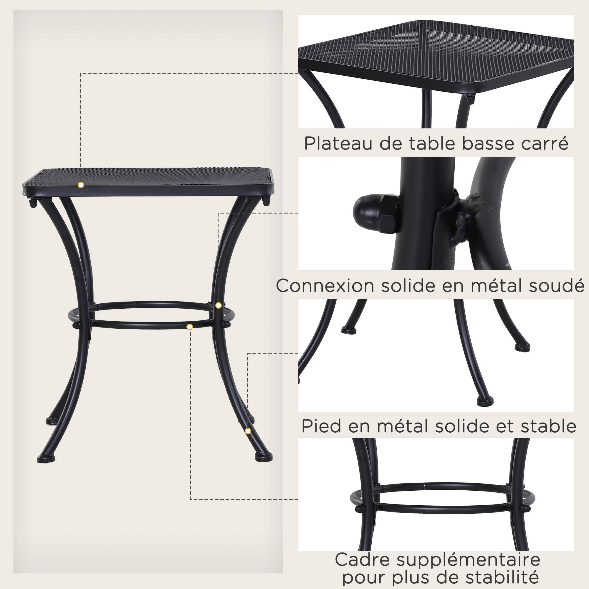 ComfortXL - Table basse carrée métal bistro pour petits espaces piètement arqué 45x45cm noir - ComfortXL Outdoor Living - Image 6