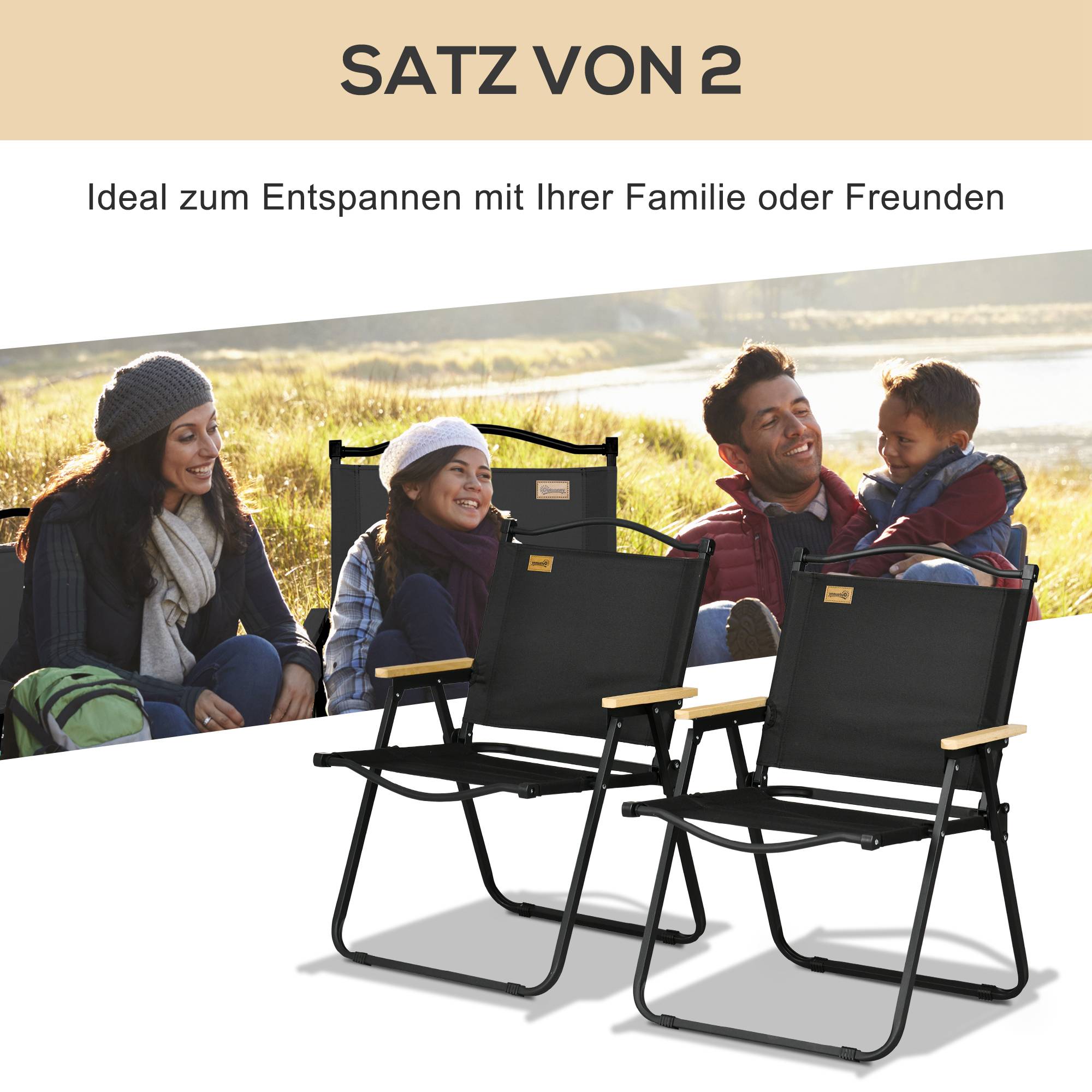 Lot 2 Chaises Camping Acier Oxford Pliables Plage Pêche Légères 54x59x78cm Noir - ComfortXL Outdoor Living - Image 6