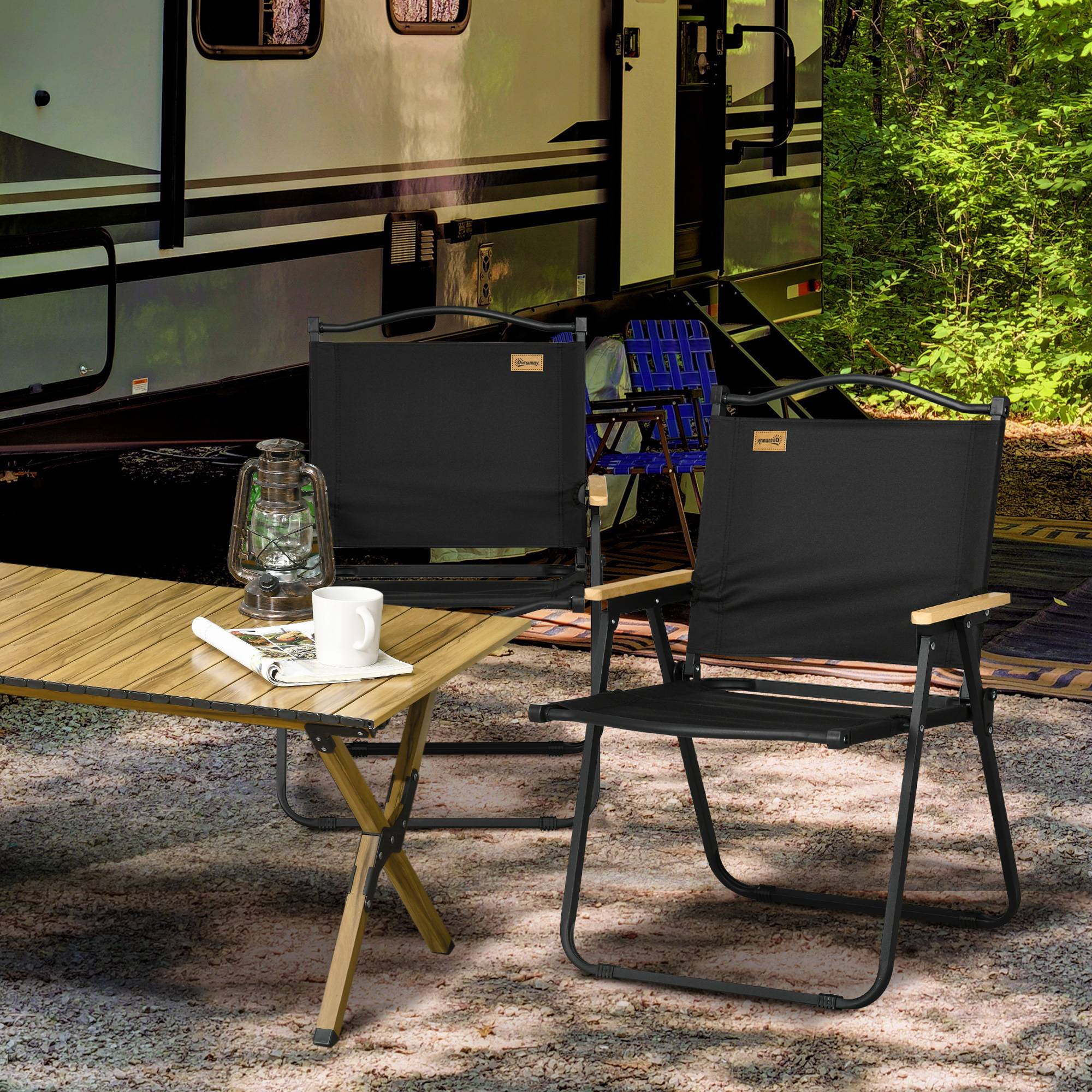 Lot 2 Chaises Camping Acier Oxford Pliables Plage Pêche Légères 54x59x78cm Noir - ComfortXL Outdoor Living - Image 3