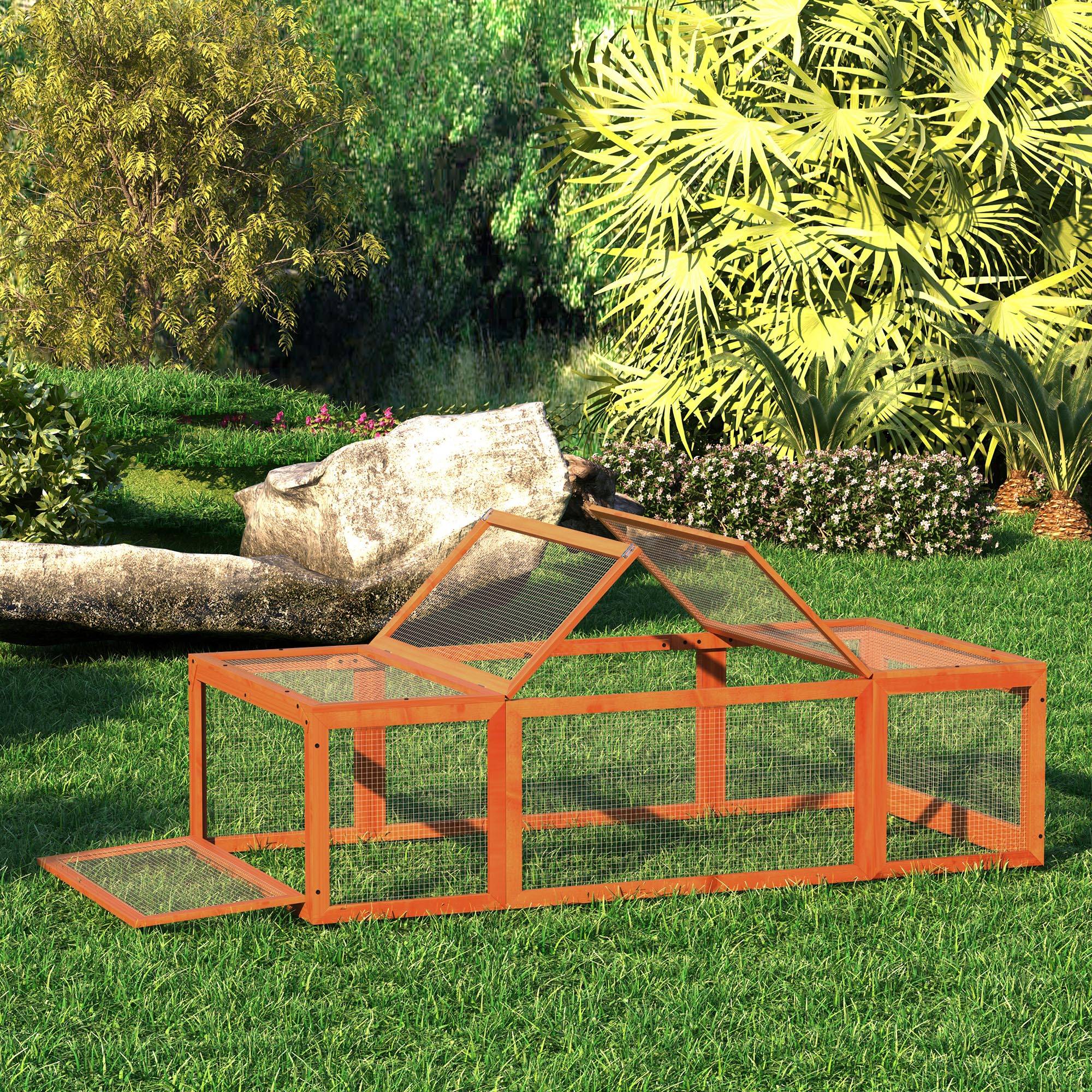 Sans Marque - Enclos extérieur pour petits animaux toit ouvrant bois sapin Orange - Image 3