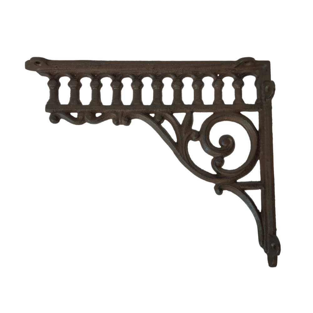 Équerre fixation étagère vintage ancienne fonte marron 27 x 22.5 cm Chemin de campagne - Image 1