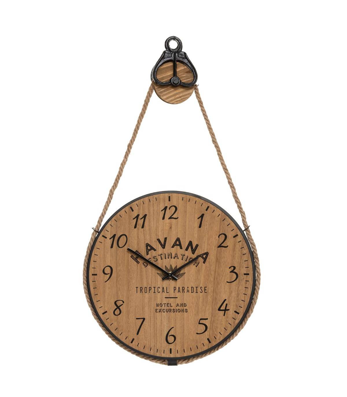 Pendule murale forme poulie en Bois et Métal D 40 cm - Imagen 1