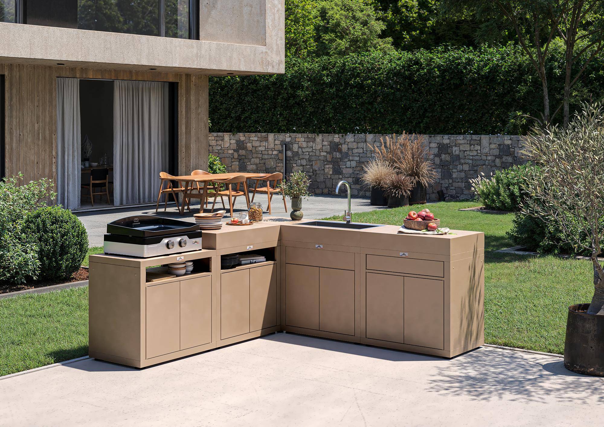 Le Marquier - Meuble Cuisson Avec Tablette, 80 X 55 cm Taupe - Image 2