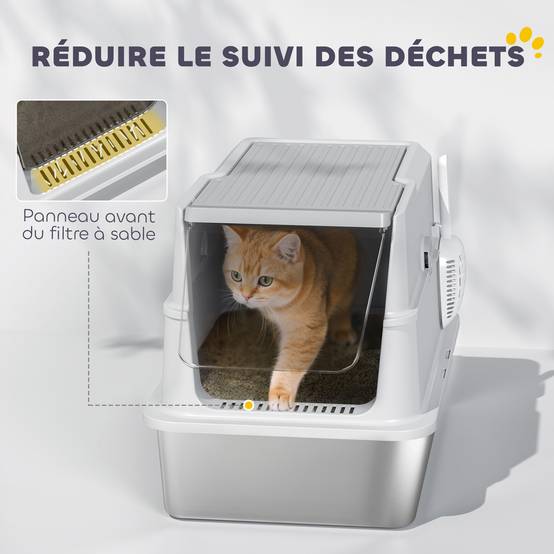 Bac à litière Acier inoxydable Pour grands chats Anti-odeur 60.2cm Gris - ComfortXL Outdoor Living - Image 10