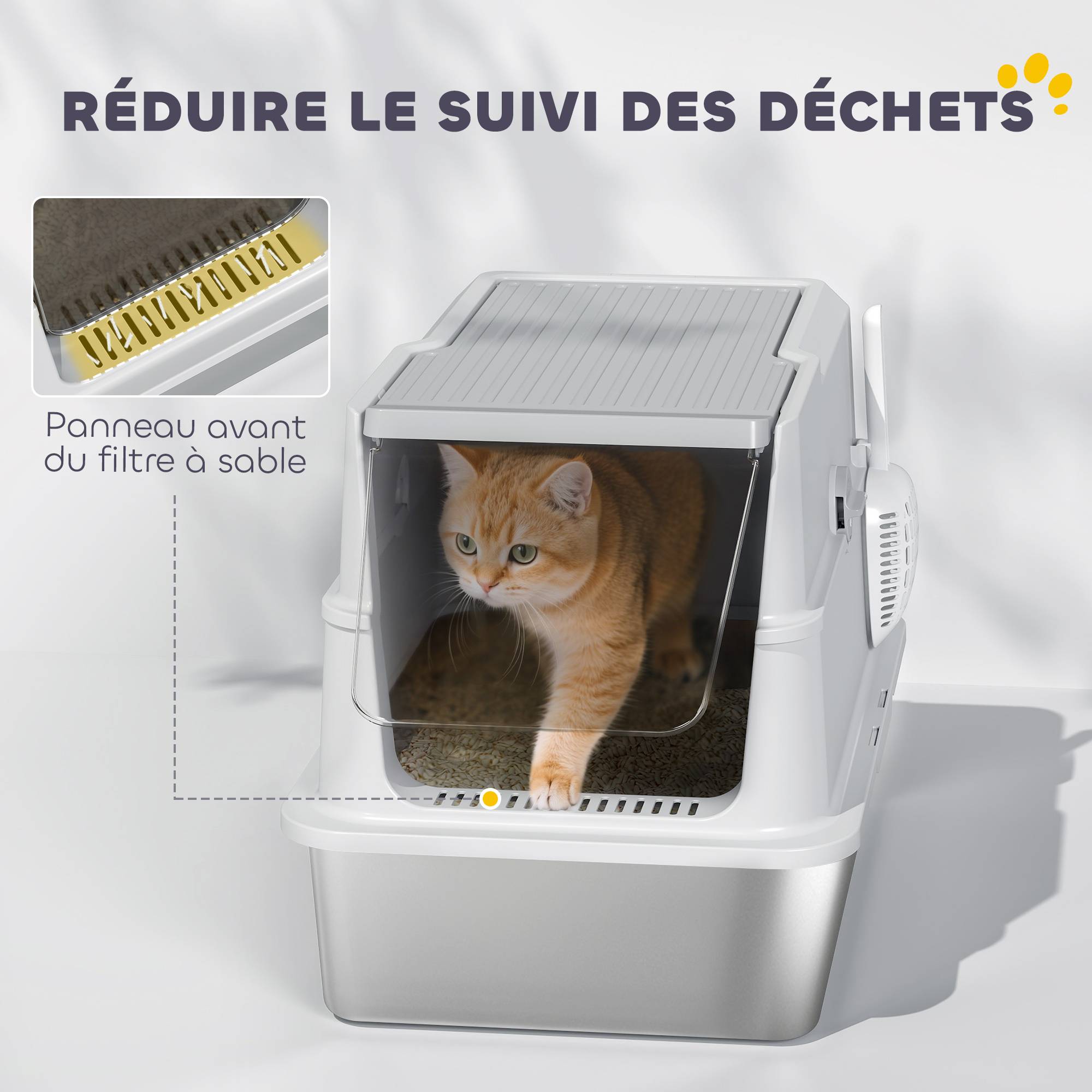 Bac à litière Acier inoxydable Pour grands chats Anti-odeur 60.2cm Gris - ComfortXL Outdoor Living - Image 10