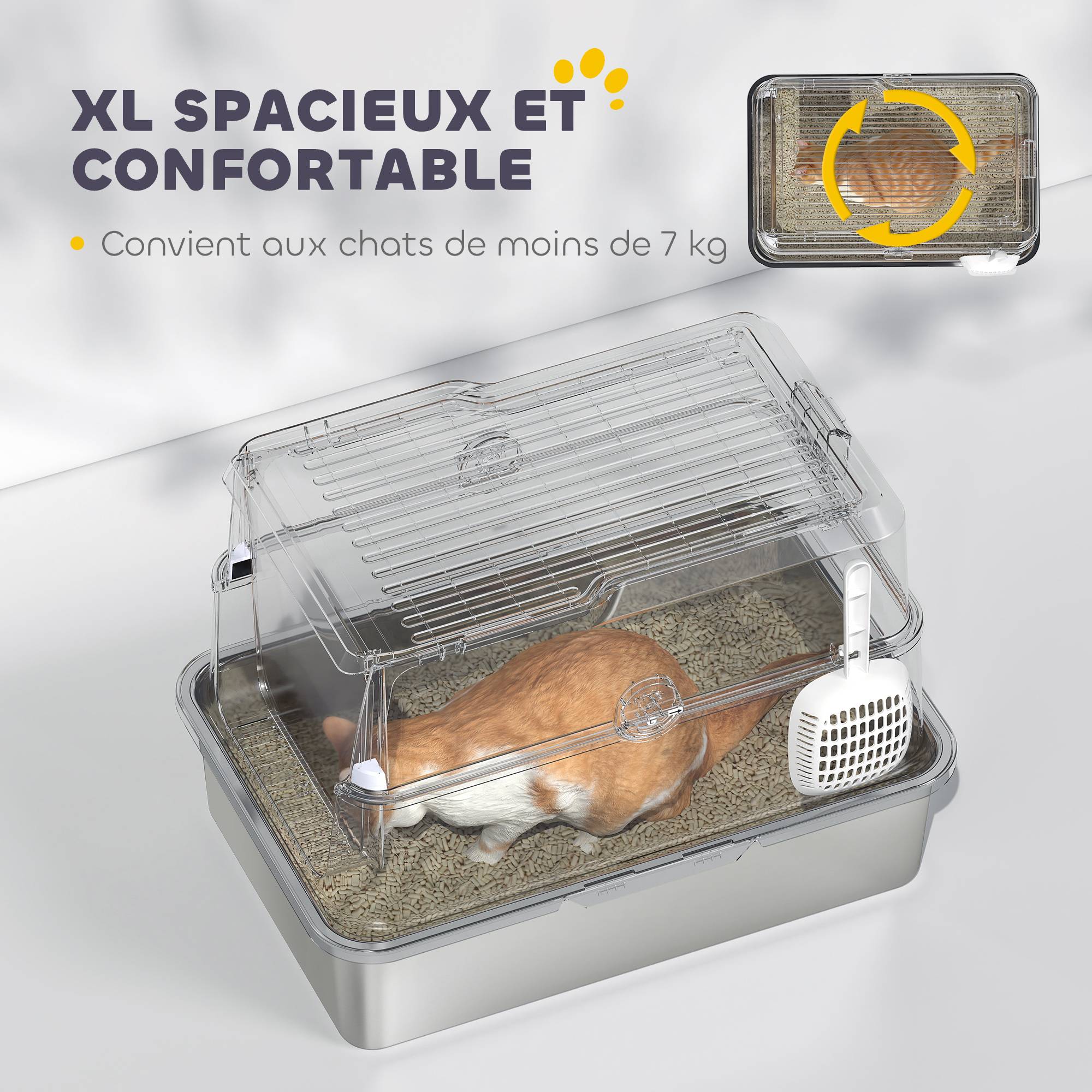 Bac à litière Acier inoxydable Pour grands chats Anti-odeur 60.2cm Gris - ComfortXL Outdoor Living - Image 7