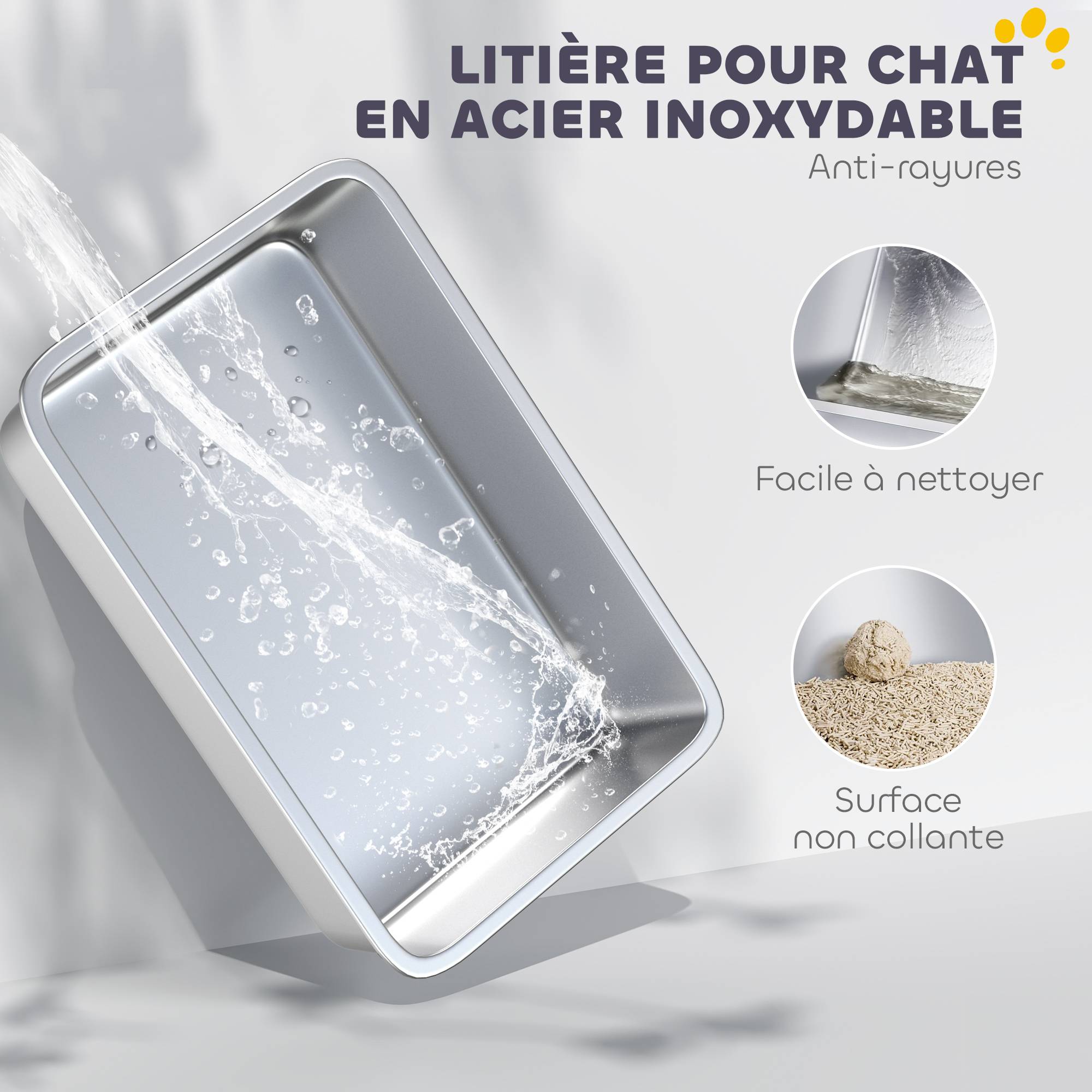 Bac à litière Acier inoxydable Pour grands chats Anti-odeur 60.2cm Gris - ComfortXL Outdoor Living - Image 6