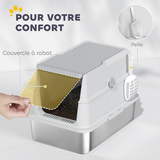 Bac à litière Acier inoxydable Pour grands chats Anti-odeur 60.2cm Gris - ComfortXL Outdoor Living - Image 9