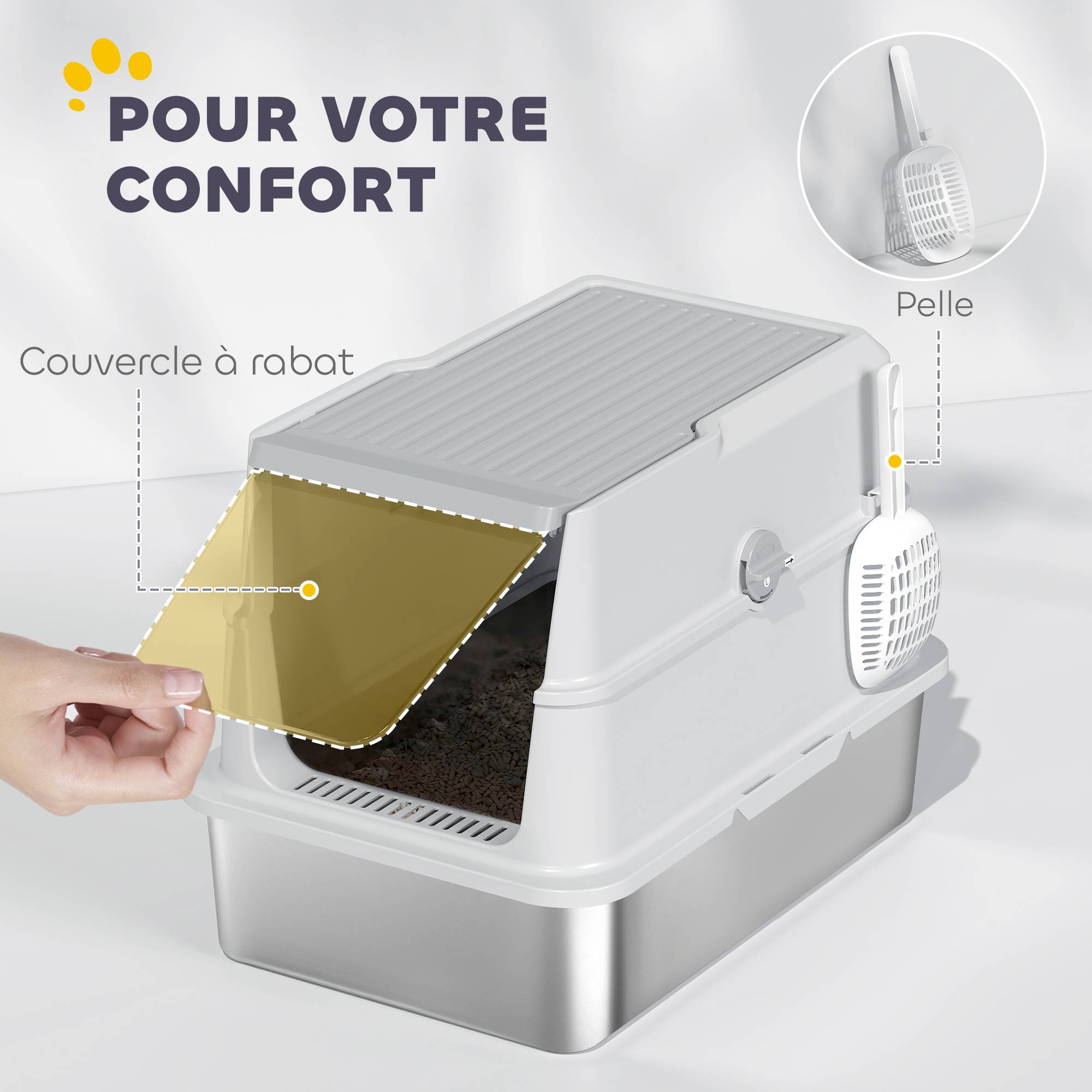 Bac à litière Acier inoxydable Pour grands chats Anti-odeur 60.2cm Gris - ComfortXL Outdoor Living - Image 9