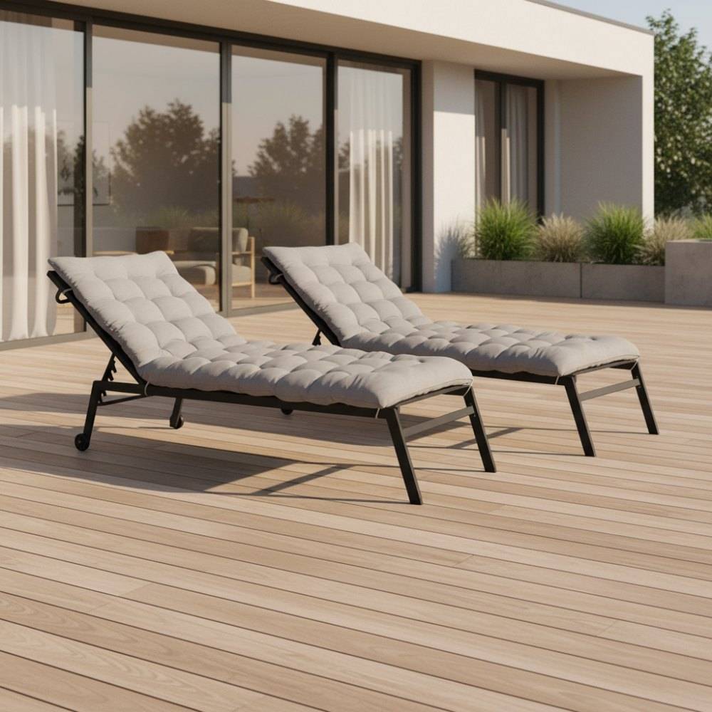 Terre Jardin - Coussin universel pour bain de soleil gris lot de 2 - TERRE JARDIN - Image 3