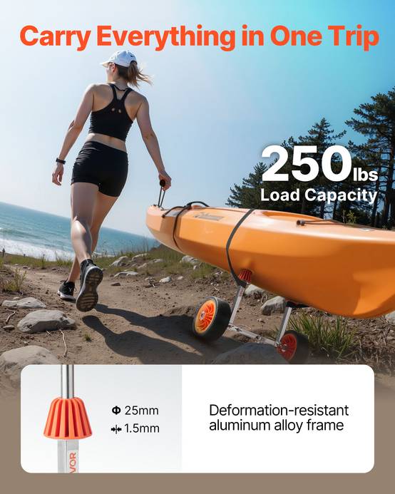 VEVOR Chariot de Transport Kayak Paddle Canoë 113 kg Pneu Caoutchouc Plein 19 cm - Image 2