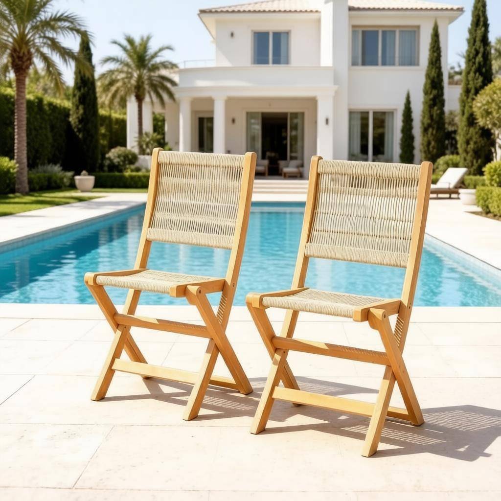 ComfortXL - Lot de 2 chaises de jardin pliantes acacia corde PP beige 48 x 55,5 x 88 cm balcon - ComfortXL Outdoor Living