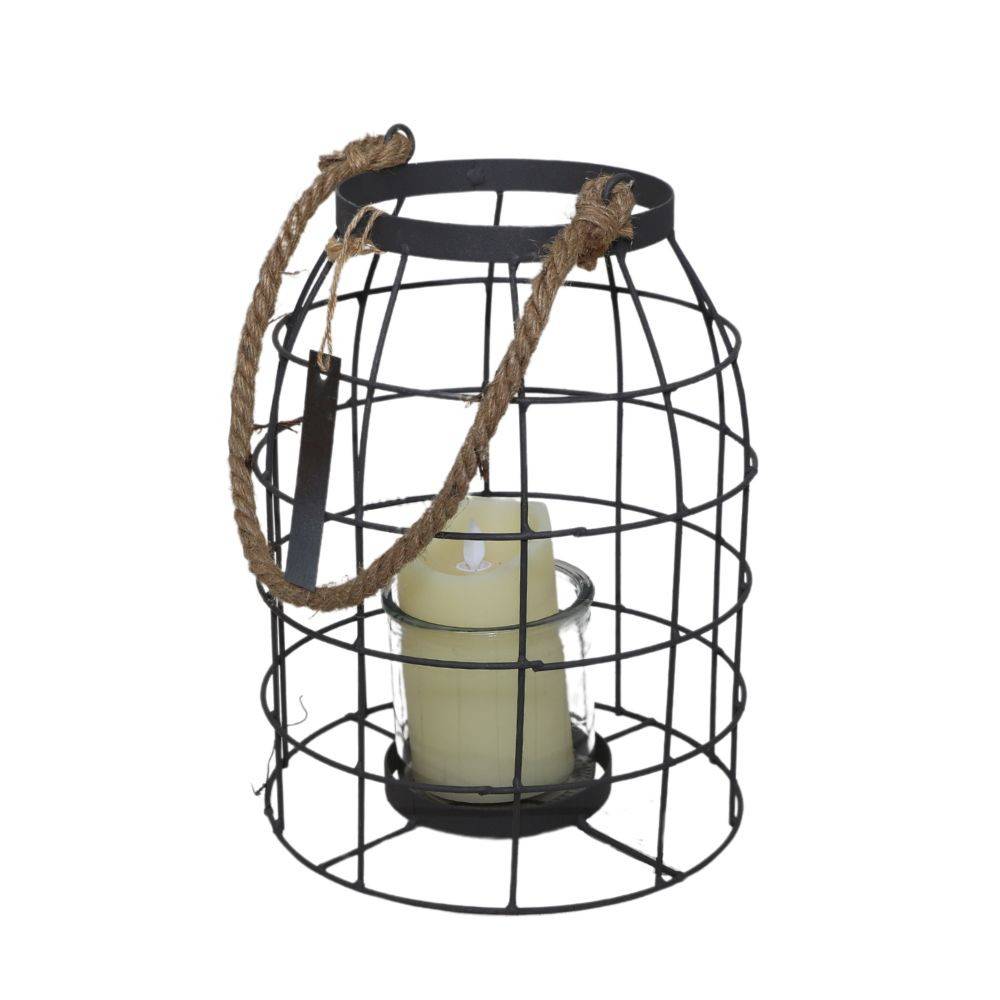 Lanterne extérieur jardin à poser bougie ancienne métal gris 33cm Chemin de campagne