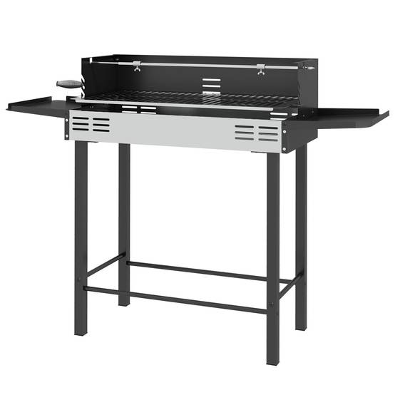 Barbecue charbon de bois BBQ avec grille de gril à 3 niveaux et étagères latérales pliables, 118 x 32 x 90 cm, noir - Image 2